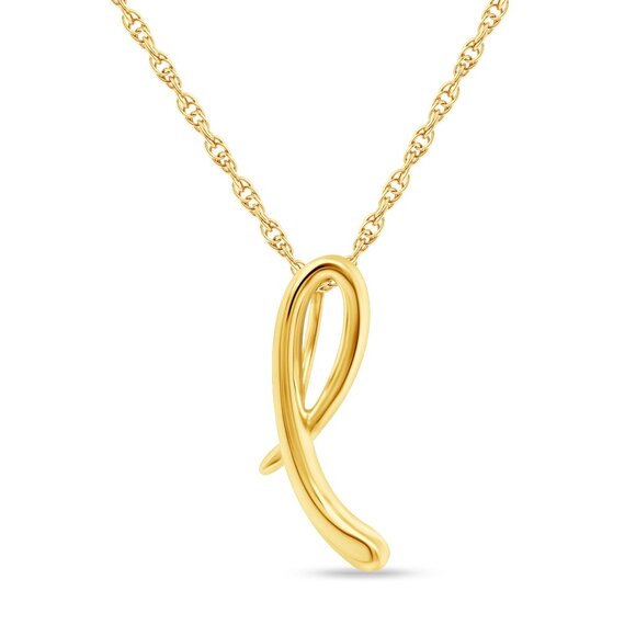 14K Gold Over Sterling Silver Script Initial Pendant Necklace Elegant